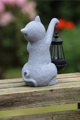 Solar Powered Decorative Stone Effect Cat with Lantern