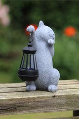 Solar Powered Decorative Stone Effect Cat with Lantern