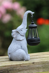Solar Powered Decorative Stone Effect Elephant with Lantern