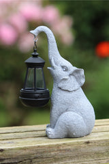 Solar Powered Decorative Stone Effect Elephant with Lantern