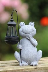 Solar Powered Decorative Stone Effect Frog with Lantern
