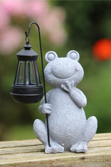 Solar Powered Decorative Stone Effect Frog with Lantern