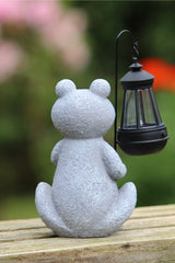 Solar Powered Decorative Stone Effect Frog with Lantern