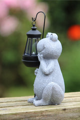 Solar Powered Decorative Stone Effect Frog with Lantern