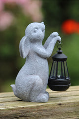 Solar Powered Decorative Stone Effect Rabbit with Lantern