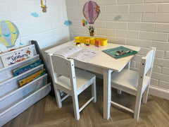 Kids White Wooden Table and 2 Chairs Set