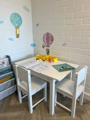Kids White Wooden Table and 2 Chairs Set