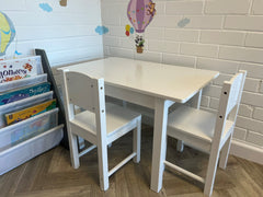 Kids White Wooden Table and 2 Chairs Set