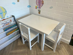 Kids White Wooden Table and 2 Chairs Set