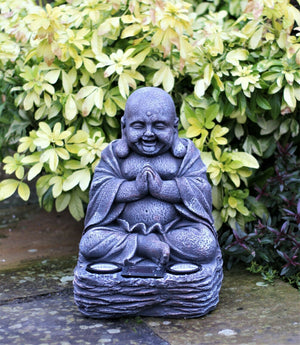 Sitting Stone Effect Solar Buddha 36cm