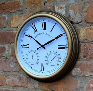 Copper Effect Garden Station Wall Clock with Thermometer and Hygrometer