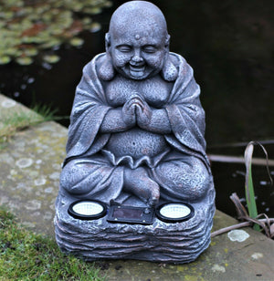 Sitting Stone Effect Solar Buddha 36cm