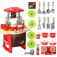 Childrens Red Play Kitchen Set with Utensils and Play Food