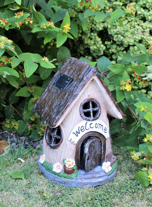 Large Solar Powered Fairy House - Welcome Sign