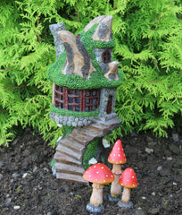 Solar Powered Fairy Tree Log House & Mushrooms