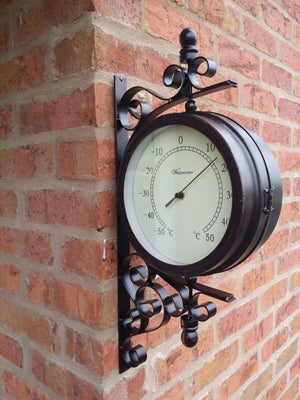 Outdoor Garden Wall Clock & Thermometer with Bracket