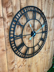 Large Antique Black Metal Skeleton Clock