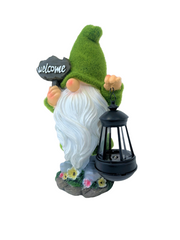Solar Flocked Grass Gnome Welcome Sign