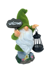 Solar Flocked Grass Gnome Welcome Sign