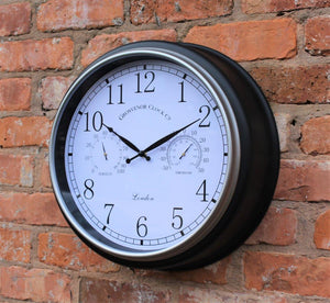 Black Silver Outdoor Wall Clock