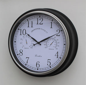 Black Silver Outdoor Wall Clock