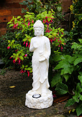 Cream Effect Tall Standing Solar Buddha Statue