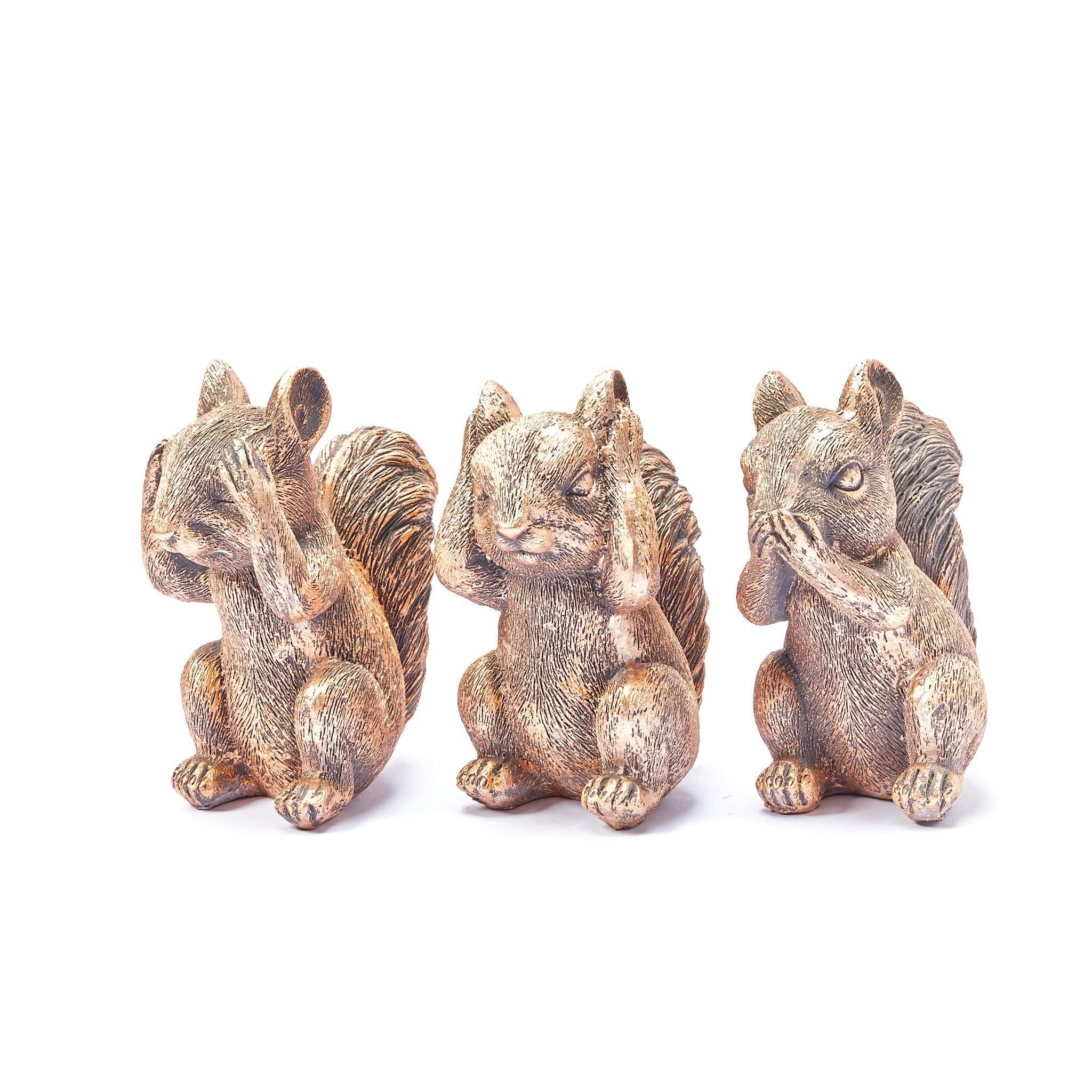 3 Wise Squirrel Statues, See No Evil, Hear No Evil, Speak No Evil