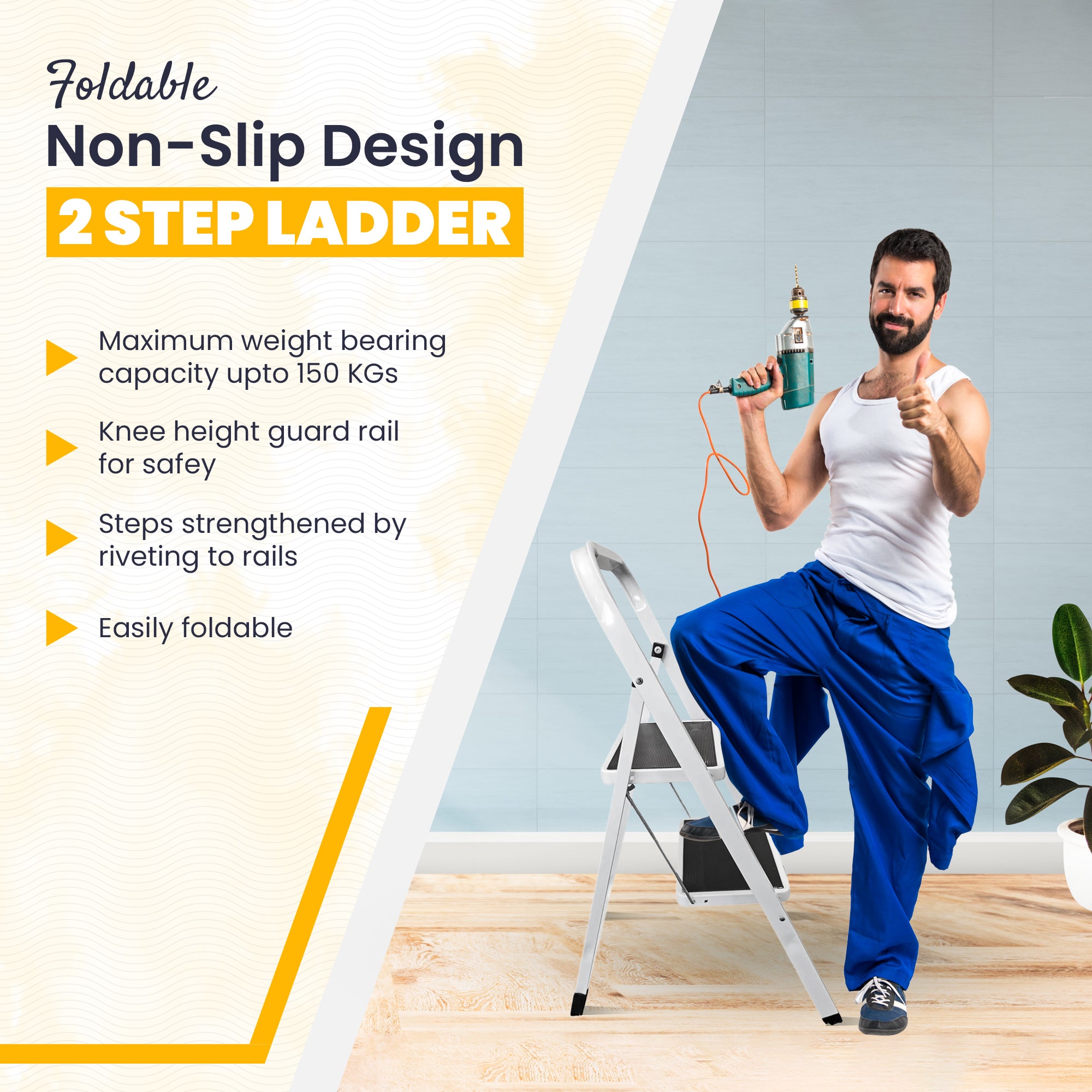 Non Slip Foldable 2 Step Step-Ladder