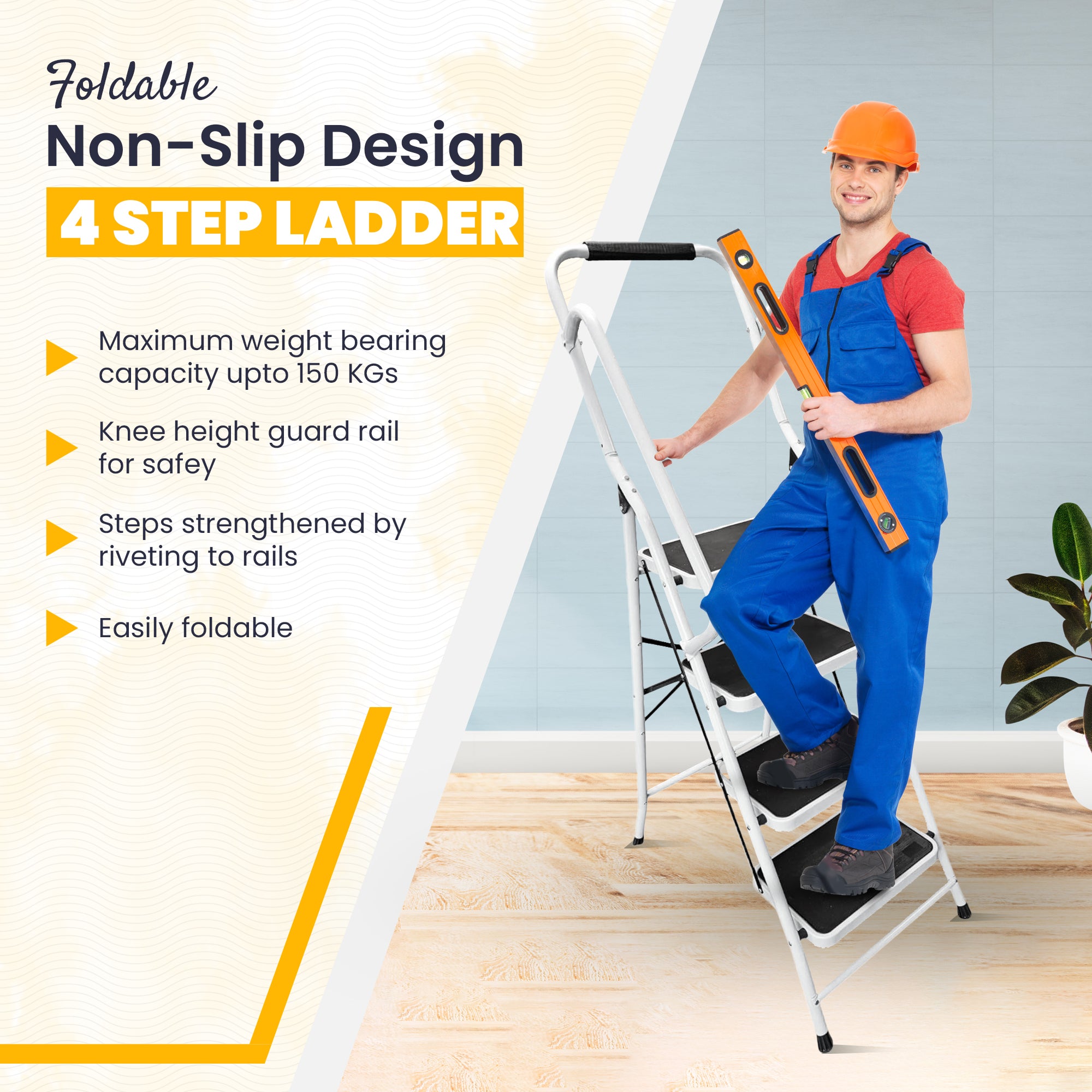 Foldable Step Ladder, Non Slip with 3 & 4 Steps