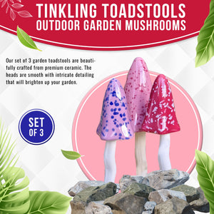 Tinkling Toadstools Outdoor Garden Mushrooms Magical Decorative Ceramic Fairy Garden Ornaments (Small Summer - Purple, Pink, Red)