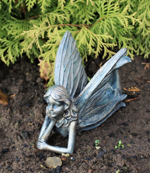 Magical Fairy Garden Ornament Outdoor Lying Bronze Effect Home Decor Figurine Angel Statue Sculpture for Patio Yard House Decoration