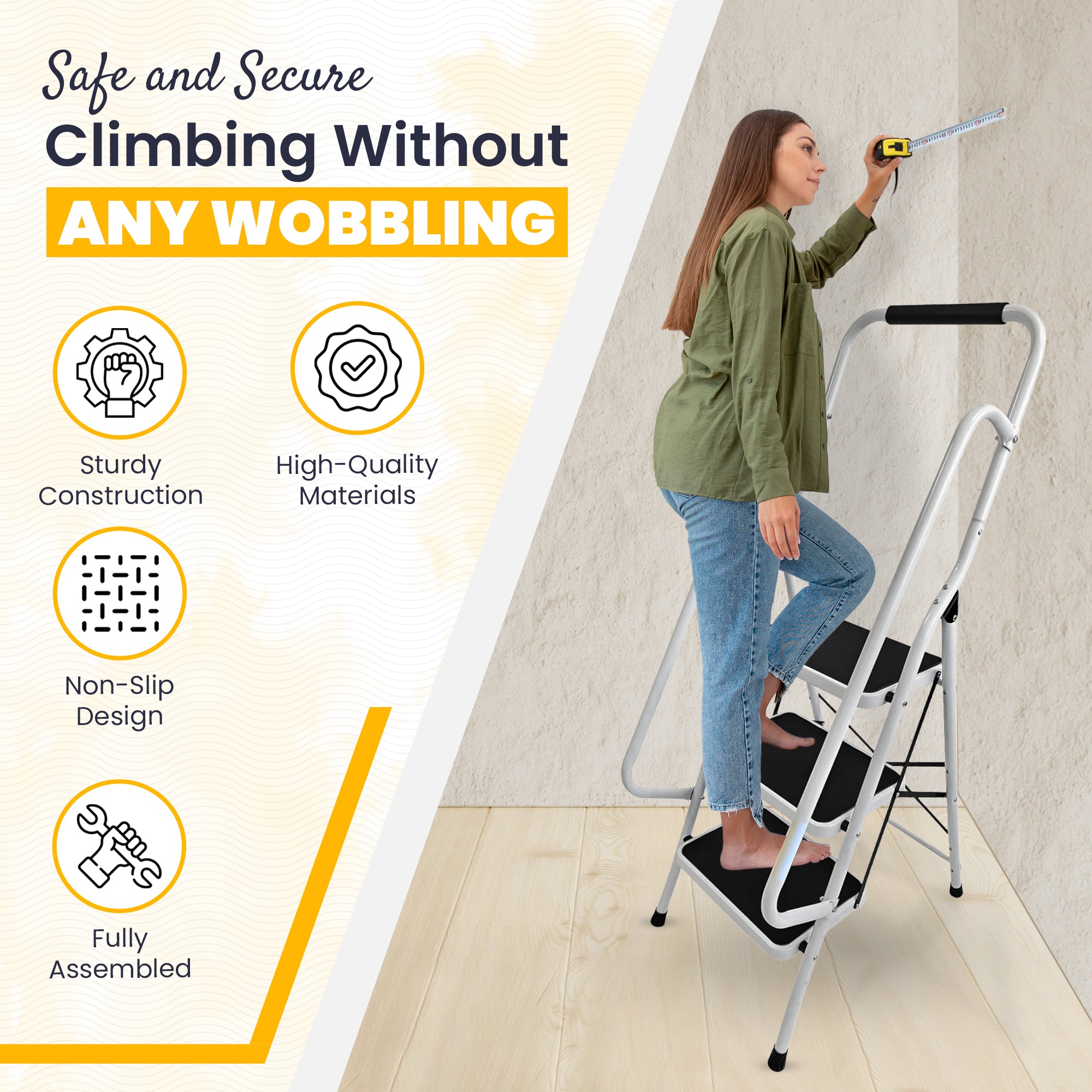 Foldable Step Ladder, Non Slip with 3 & 4 Steps