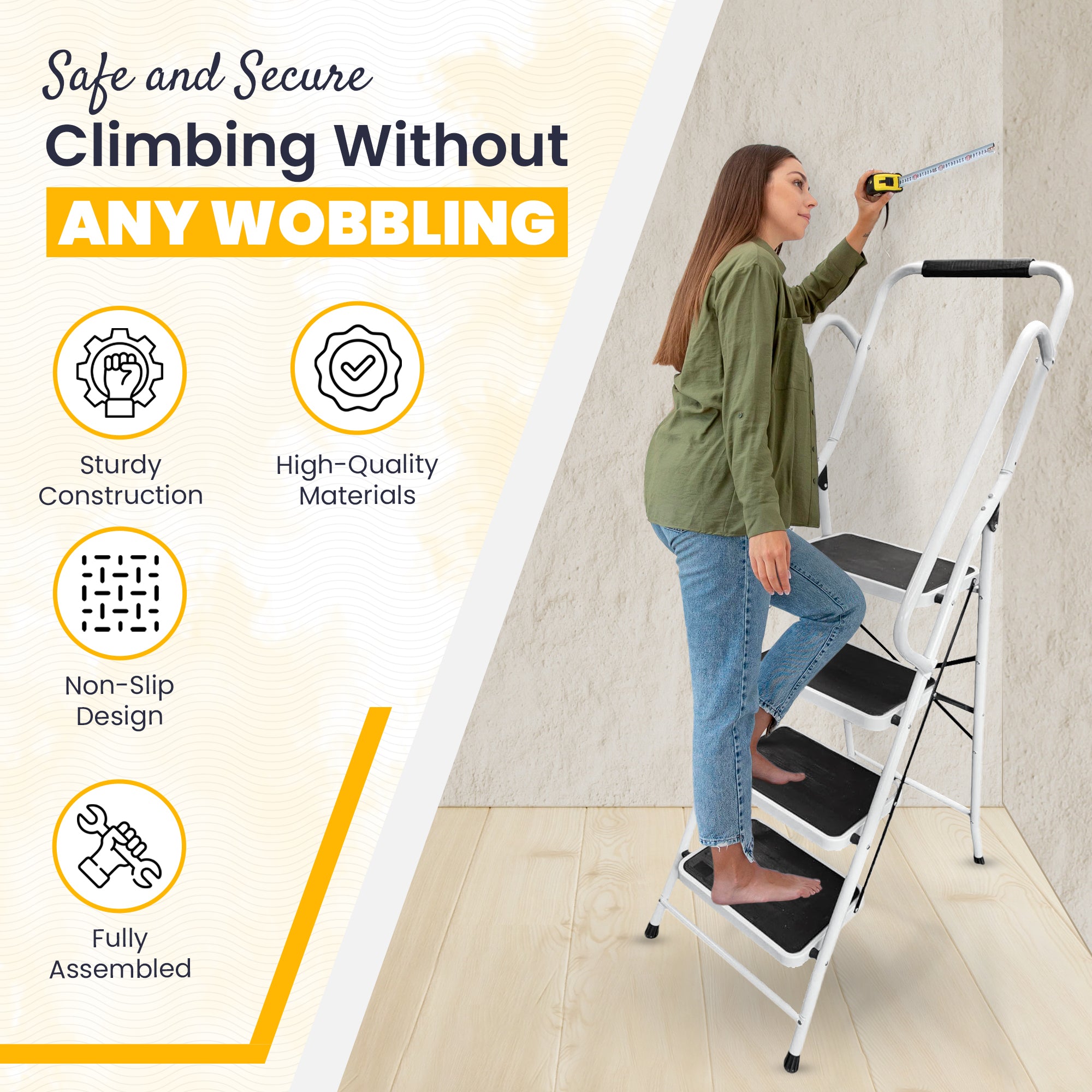 Foldable Step Ladder, Non Slip with 3 & 4 Steps