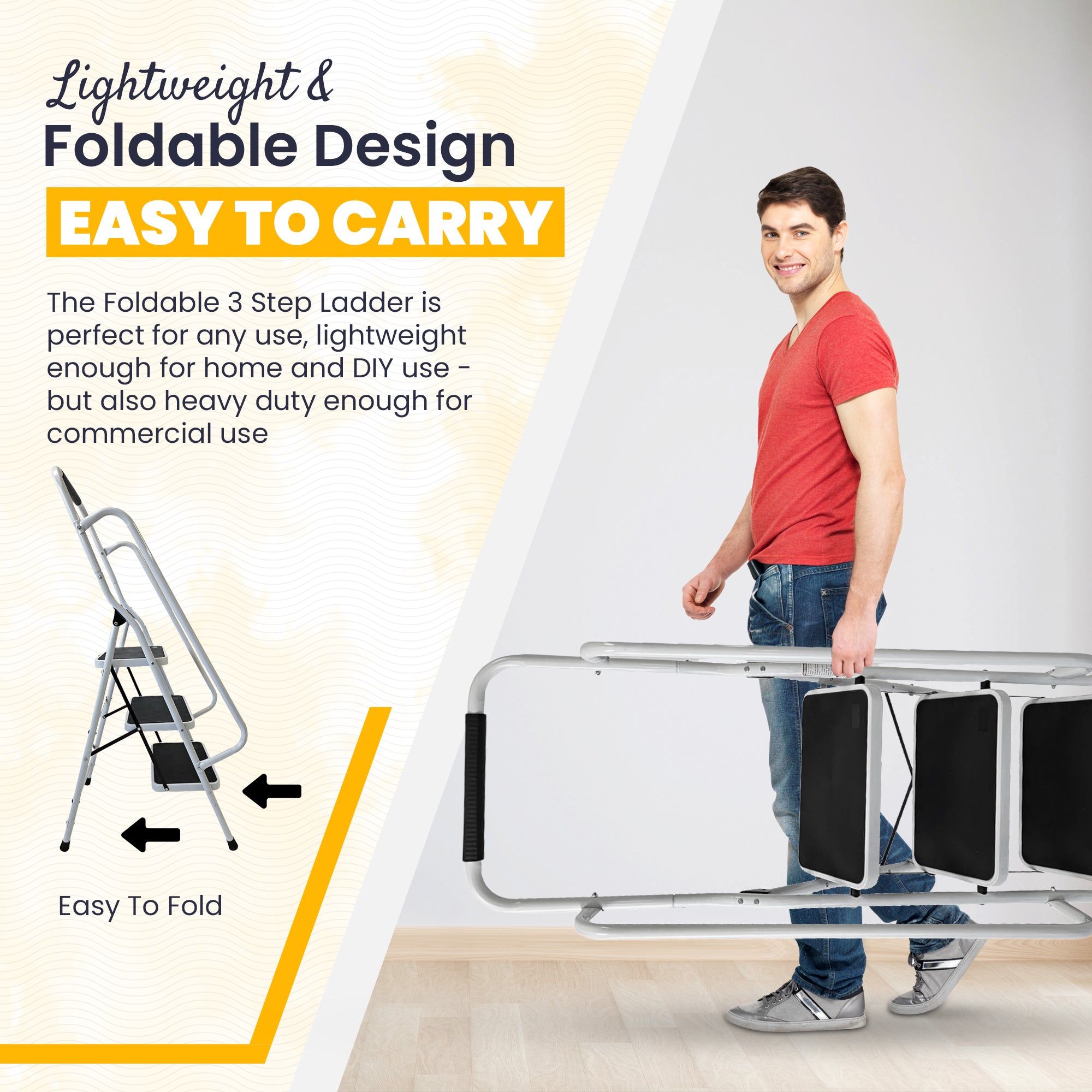 Foldable Step Ladder, Non Slip with 3 & 4 Steps