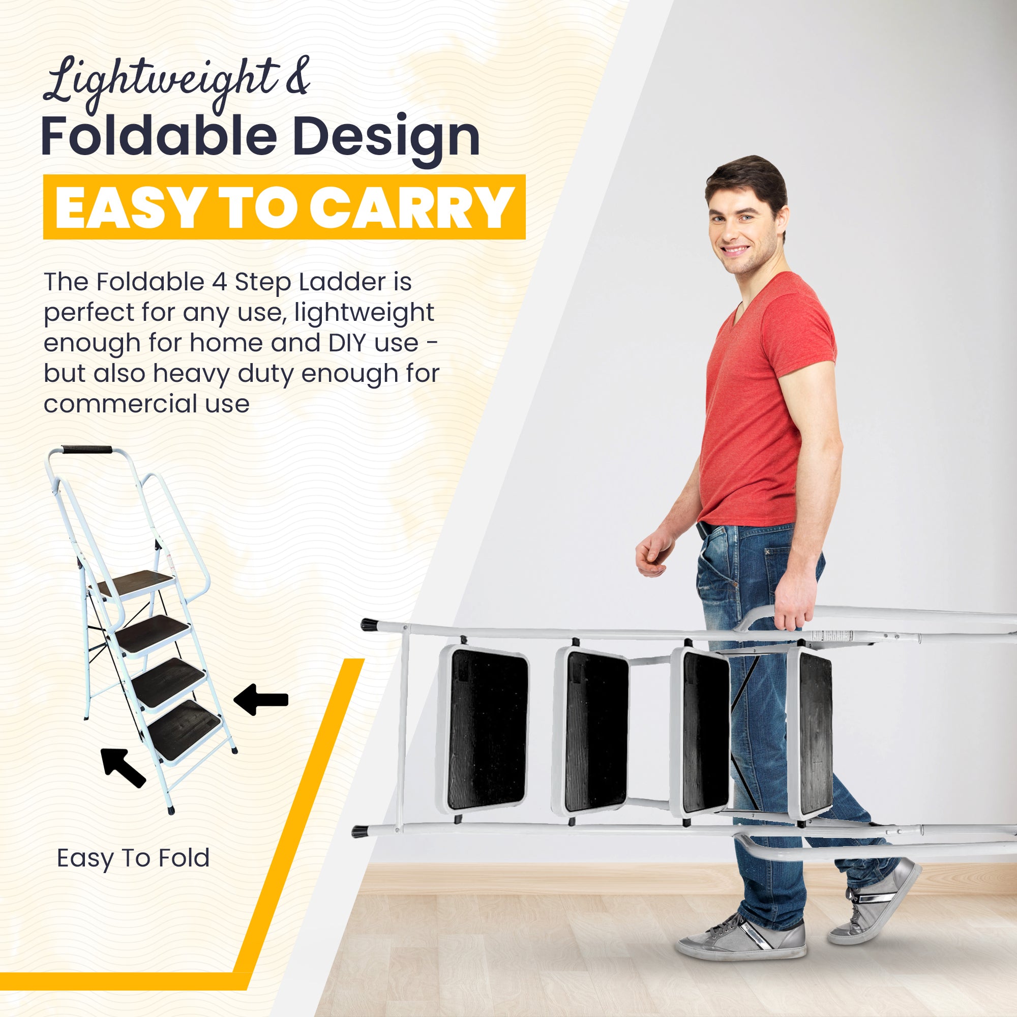 Foldable Step Ladder, Non Slip with 3 & 4 Steps