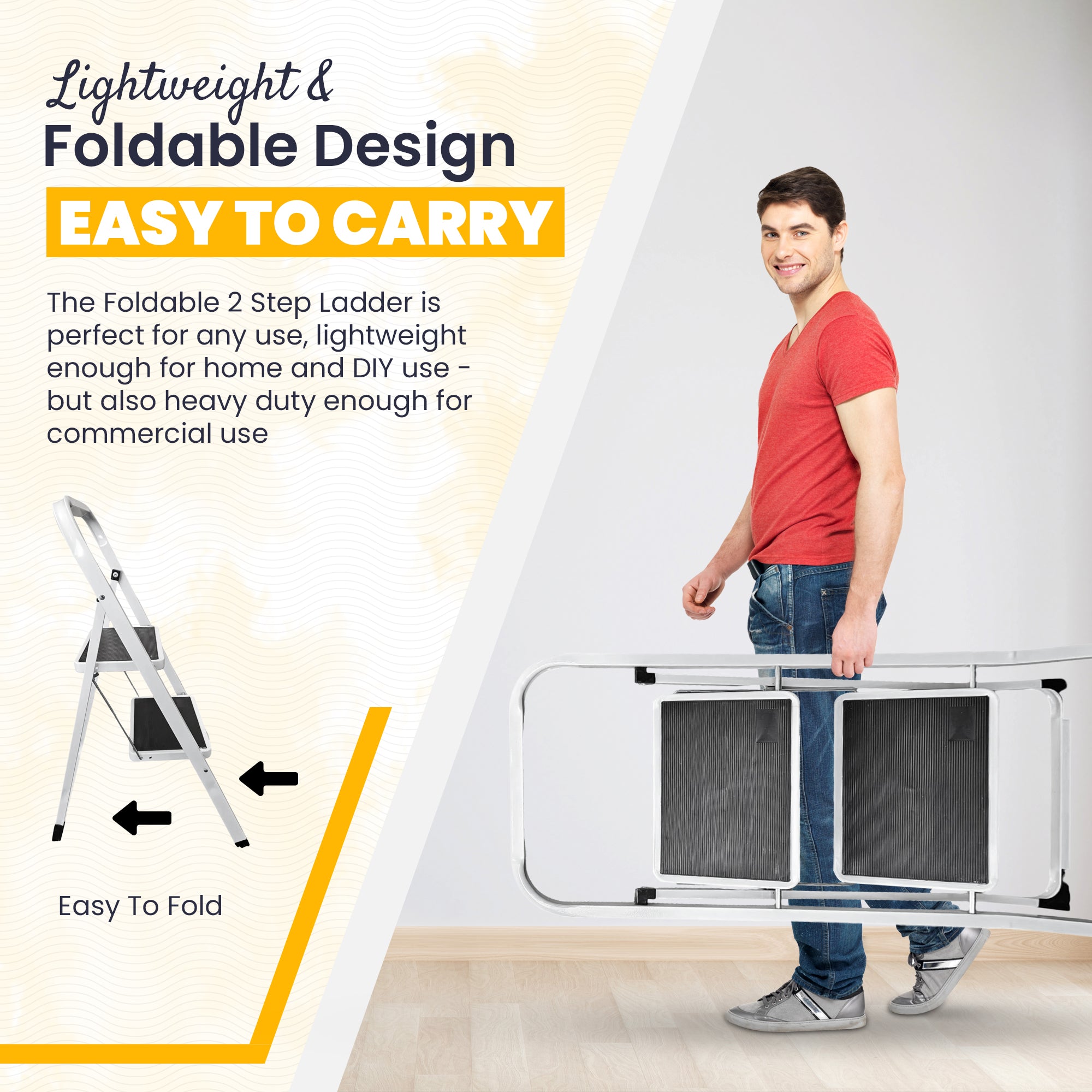 Foldable Step Ladder, Non Slip with 3 & 4 Steps