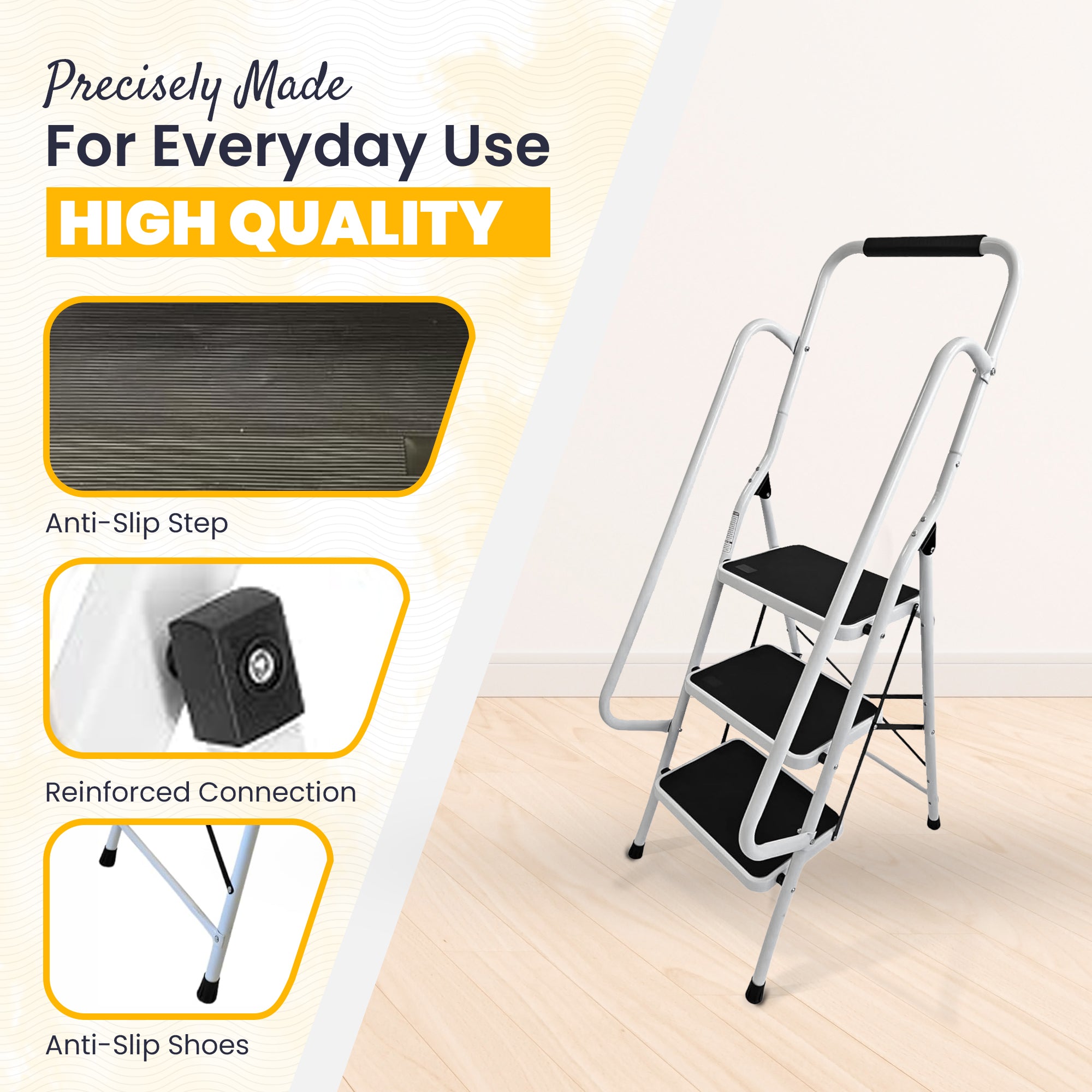 Foldable Step Ladder, Non Slip with 3 & 4 Steps