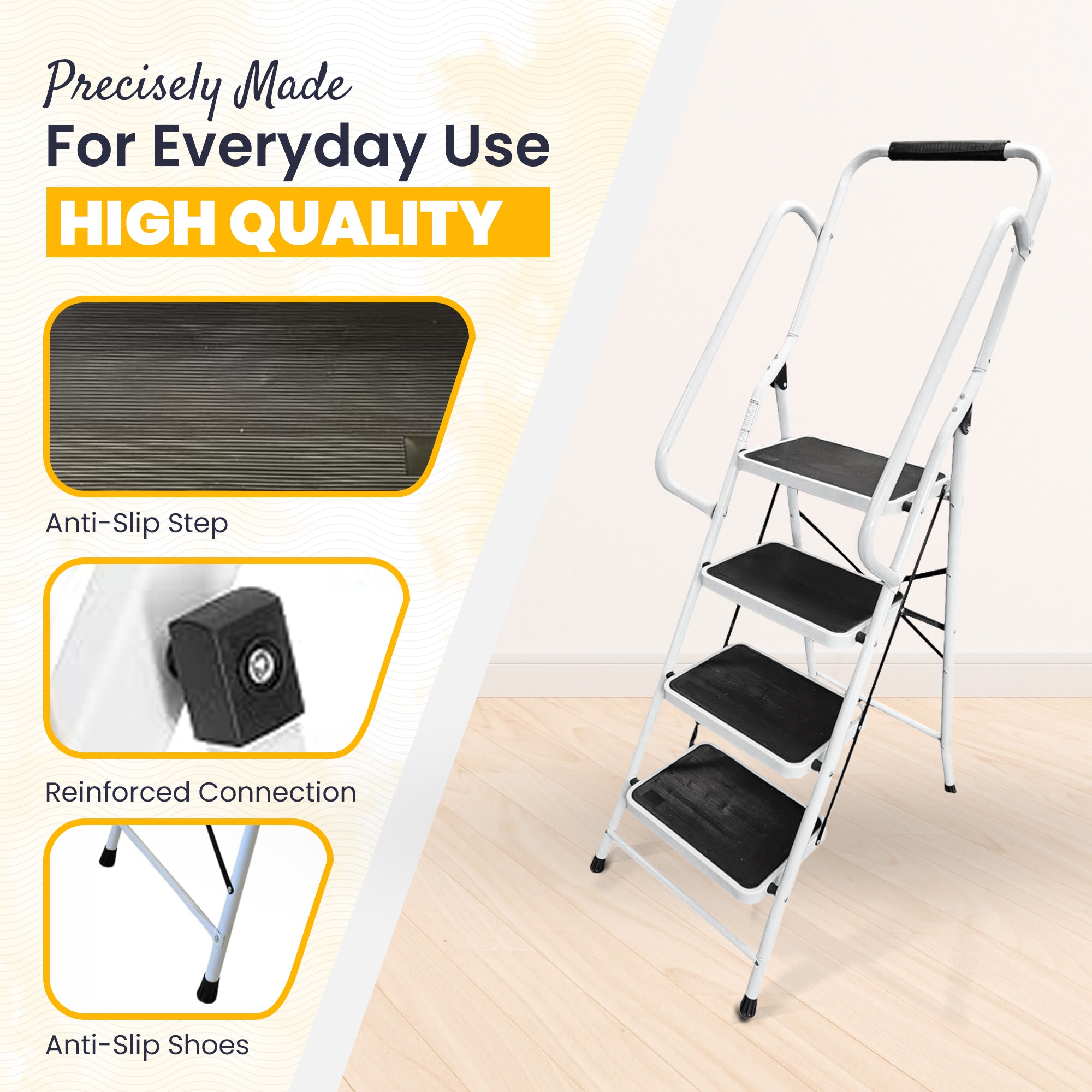 Foldable Step Ladder, Non Slip with 3 & 4 Steps