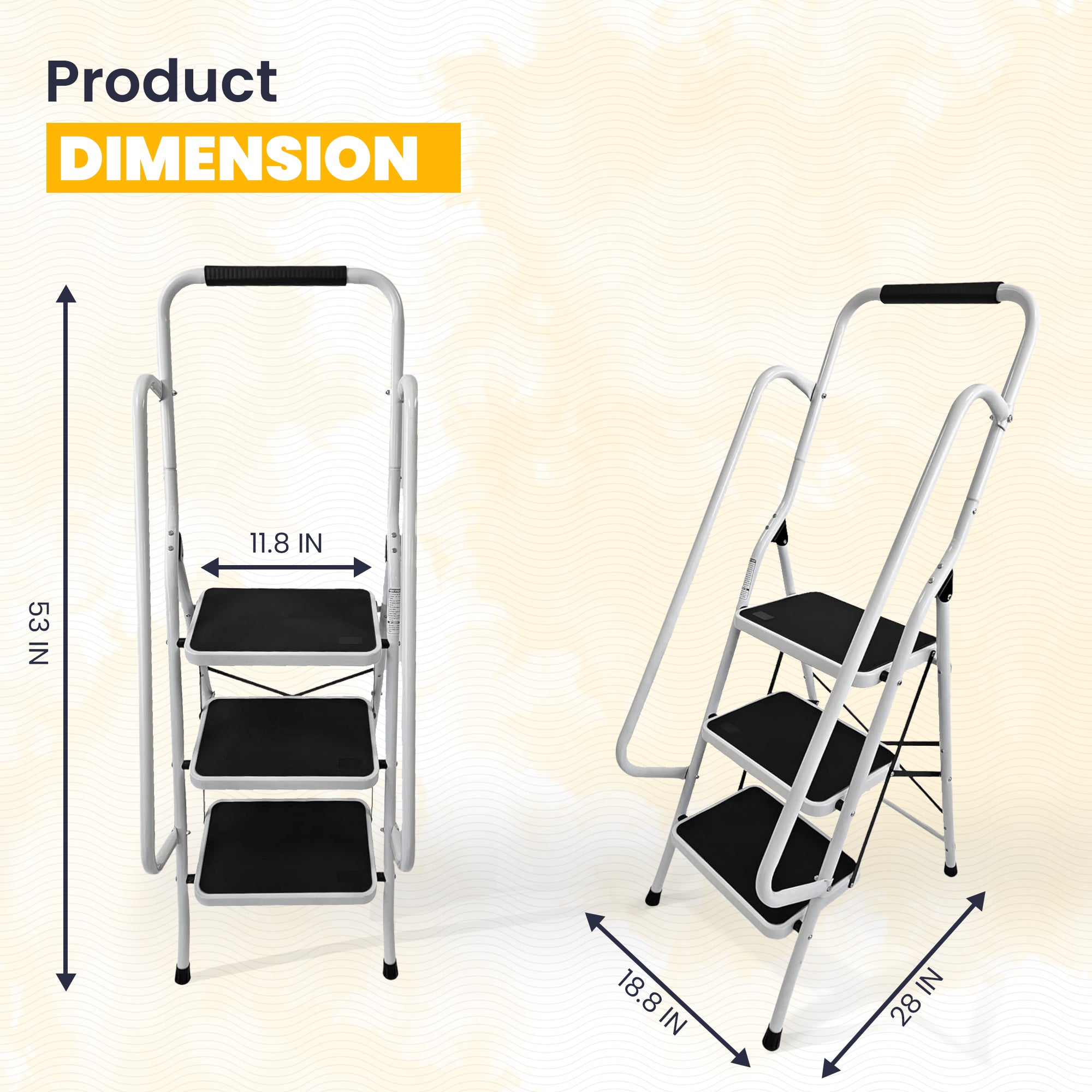 Foldable Step Ladder, Non Slip with 3 & 4 Steps