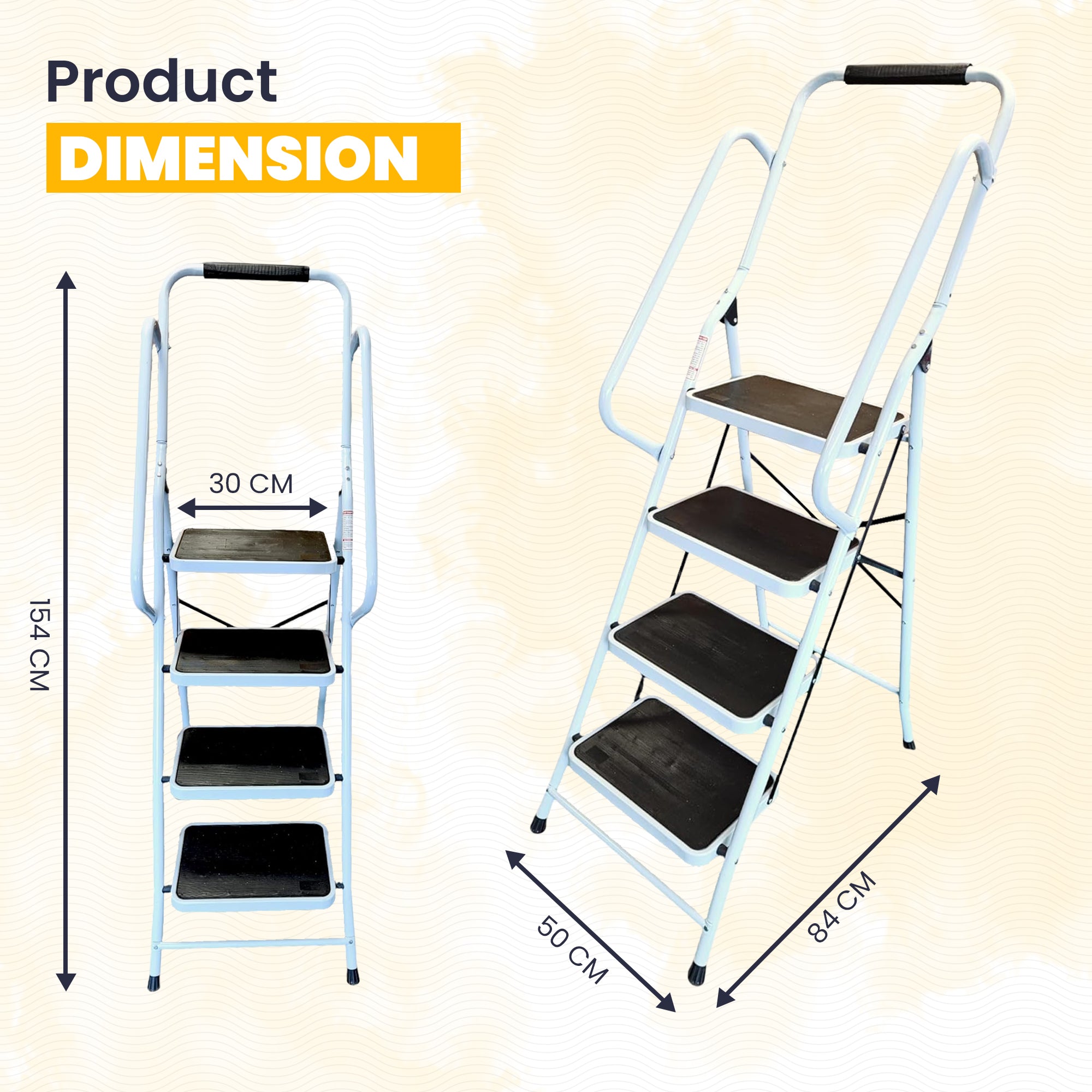 Foldable Step Ladder, Non Slip with 3 & 4 Steps