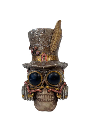 Halloween Skull Decoration Gold Ornament Time Traveller Statue Top Hat Skeleton Punk Anatomical Head Bone