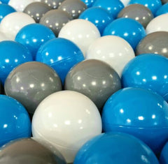 Blue, Grey & White Plastic Play Balls