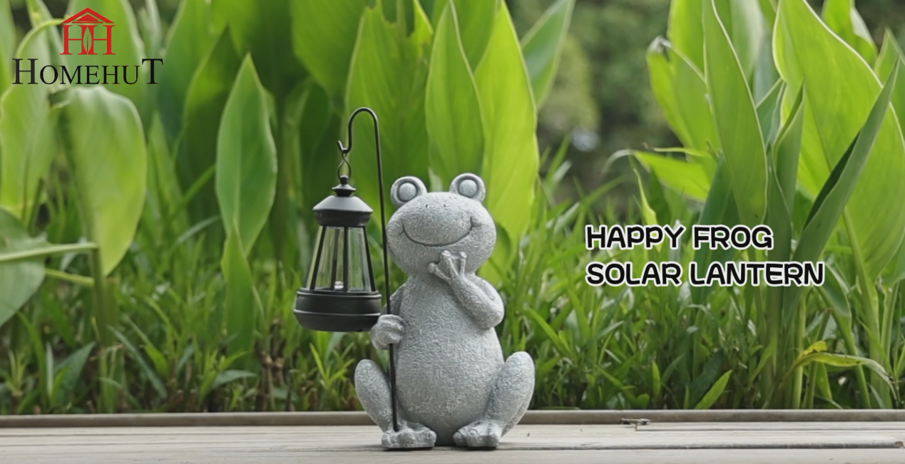 Solar Motion Frog Solar Powered Decorative Stone Effect Frog with Lantern – The Home Hut