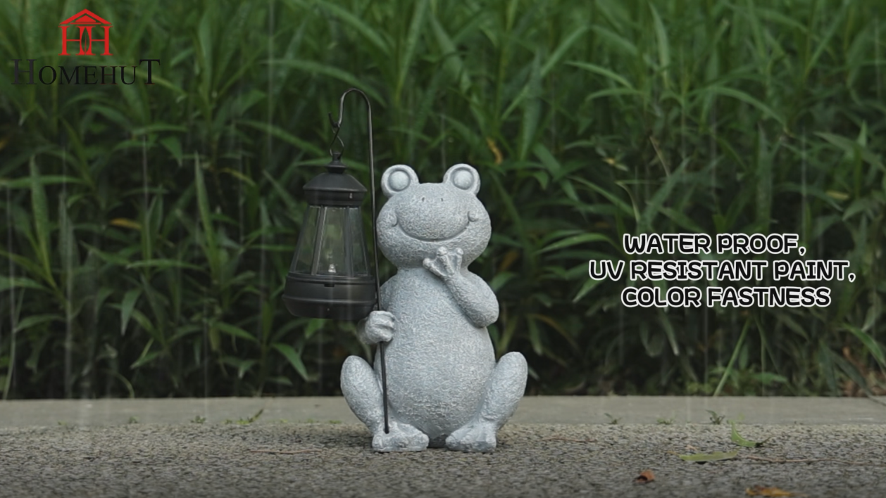 Solar Motion Frog Solar Powered Decorative Stone Effect Frog with Lantern – The Home Hut