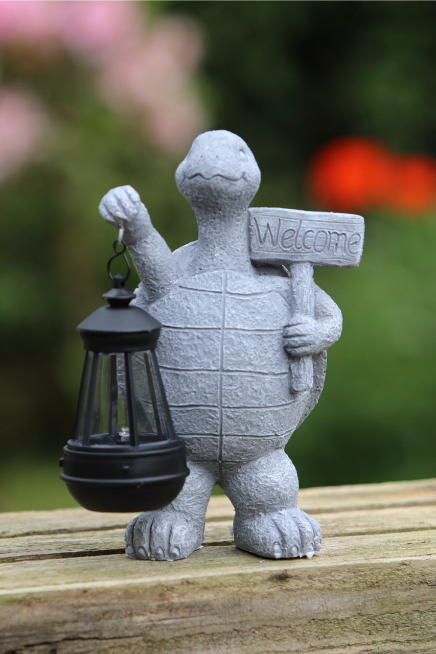 Solar Powered Decorative Stone Effect Tortoise with Lantern