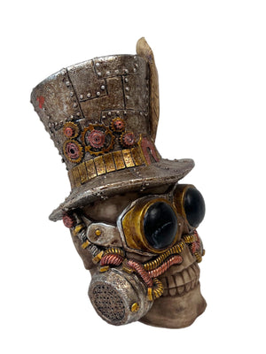 Halloween Skull Decoration Gold Ornament Time Traveller Statue Top Hat Skeleton Punk Anatomical Head Bone