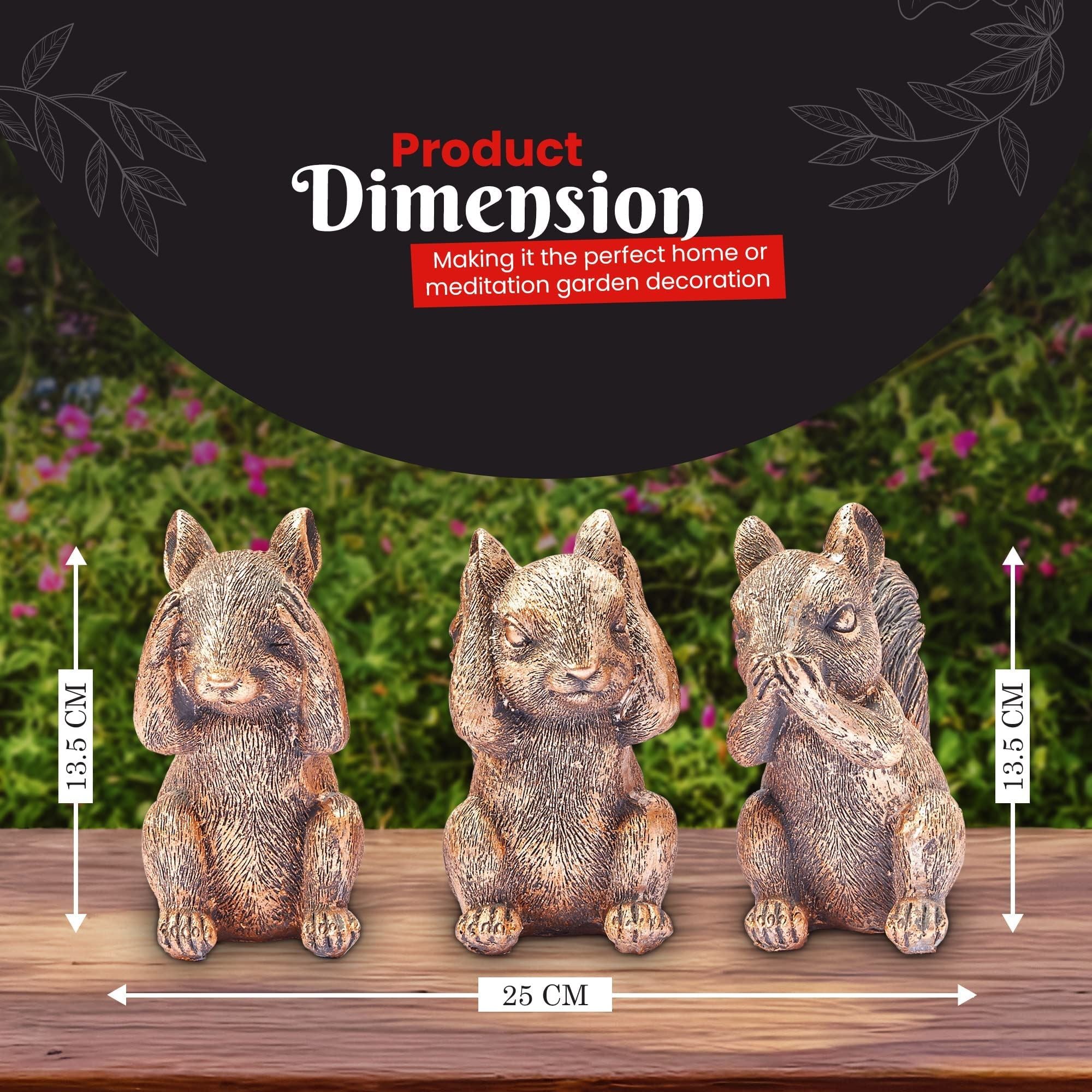 3 Wise Squirrel Statues, See No Evil, Hear No Evil, Speak No Evil