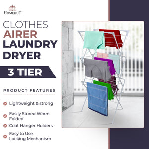 Tiered Clothes Airer Laundry Dryer Concertina 3/4 Tier Winged Tower Washing Line Lightweight Indoor Outdoor Clothes Horse Easy Storage