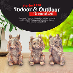 3 Wise Squirrel Statues, See No Evil, Hear No Evil, Speak No Evil