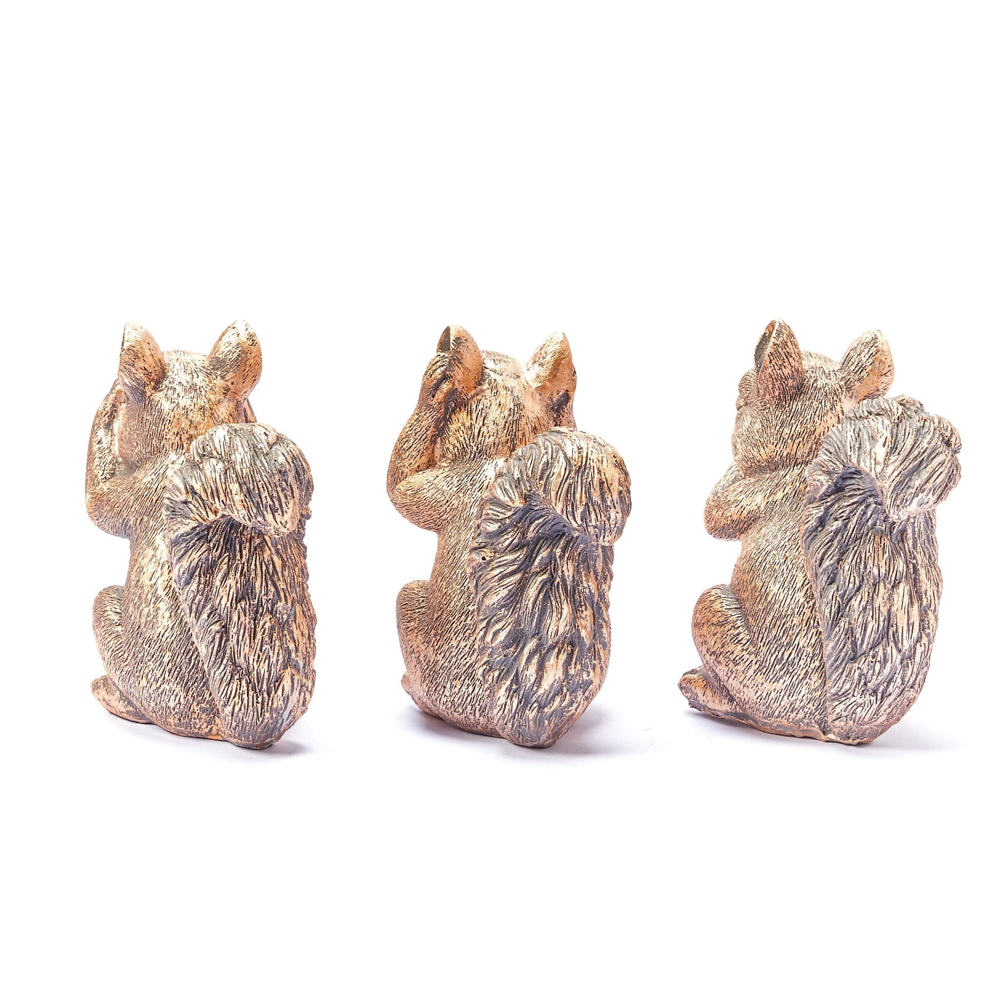 3 Wise Squirrel Statues, See No Evil, Hear No Evil, Speak No Evil